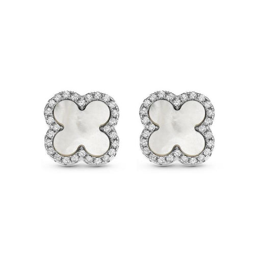 Silver Mother Of Pearl Clover Earrings
