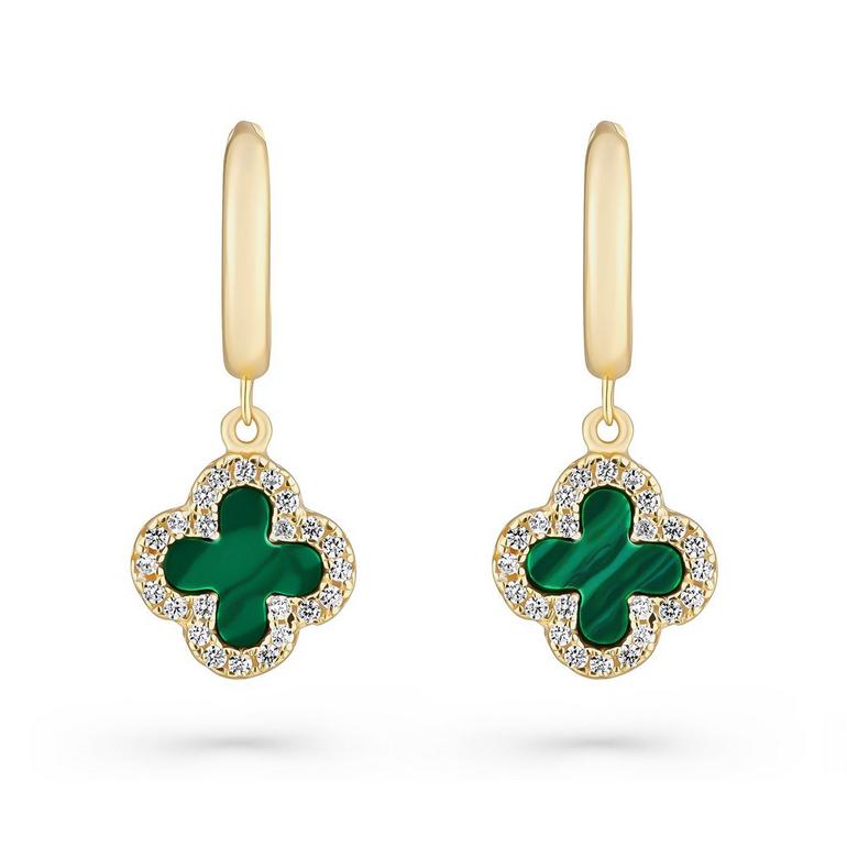 Gold Sparkling Malachite Clover Earrings
