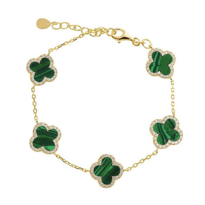 Gold Malachite Clover Bracelet