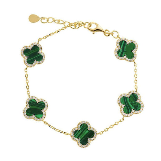 Gold Malachite Clover Bracelet