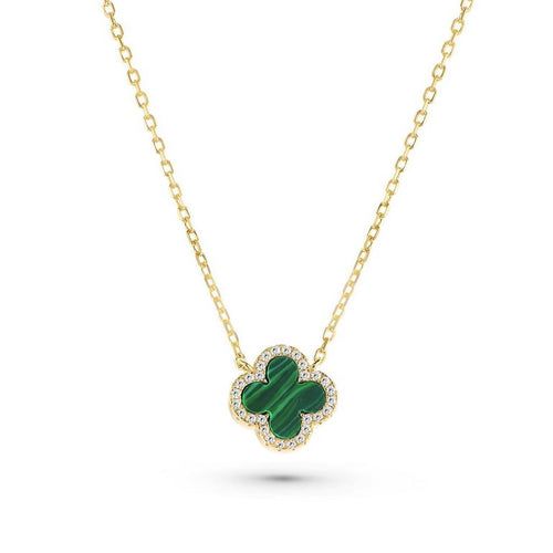 Gold Malachite Clover Necklace