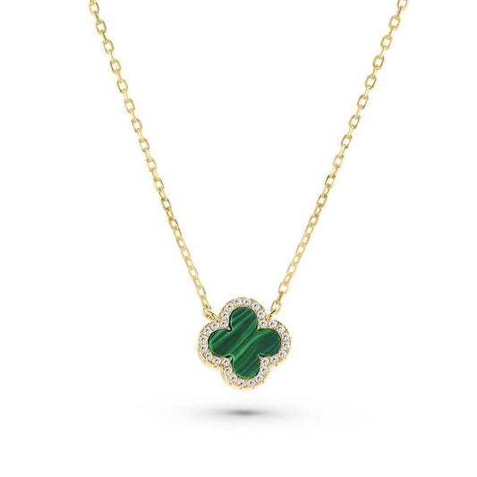 Gold Malachite Clover Necklace