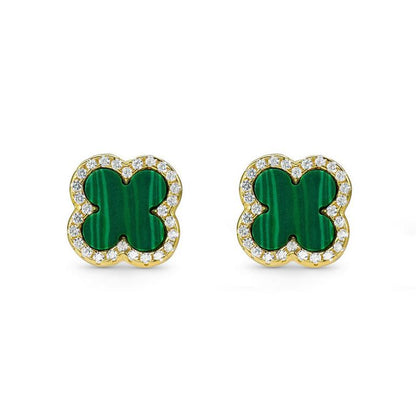 Gold Malachite Clover Earrings