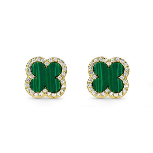 Gold Malachite Clover Earrings