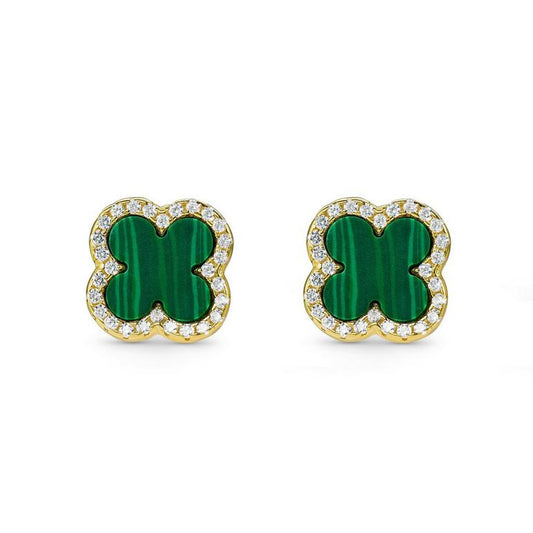 Gold Malachite Clover Earrings