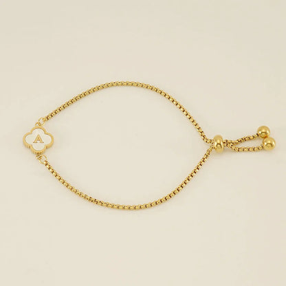 Gold Mother Of Pearl Clover Minimalist Initial Bracelet