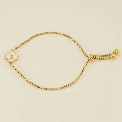 Gold Mother Of Pearl Clover Minimalist Initial Bracelet