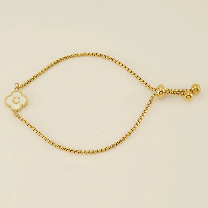 Gold Mother Of Pearl Clover Minimalist Initial Bracelet