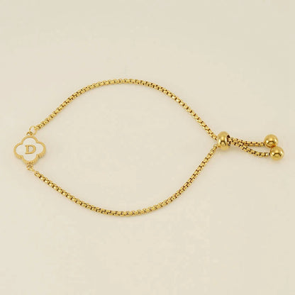 Gold Mother Of Pearl Clover Minimalist Initial Bracelet