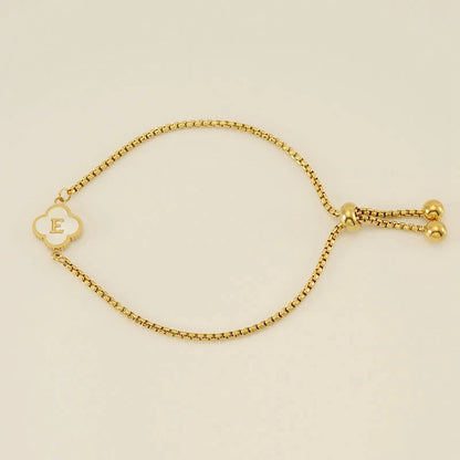 Gold Mother Of Pearl Clover Minimalist Initial Bracelet