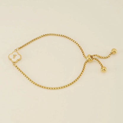 Gold Mother Of Pearl Clover Minimalist Initial Bracelet