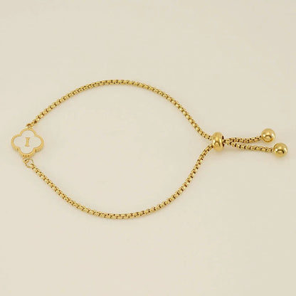 Gold Mother Of Pearl Clover Minimalist Initial Bracelet