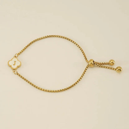 Gold Mother Of Pearl Clover Minimalist Initial Bracelet