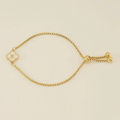 Gold Mother Of Pearl Clover Minimalist Initial Bracelet