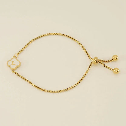 Gold Mother Of Pearl Clover Minimalist Initial Bracelet