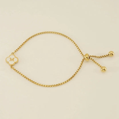 Gold Mother Of Pearl Clover Minimalist Initial Bracelet