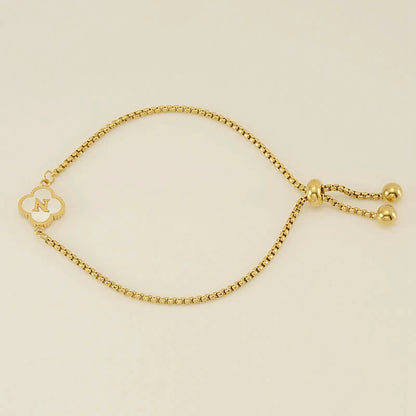 Gold Mother Of Pearl Clover Minimalist Initial Bracelet