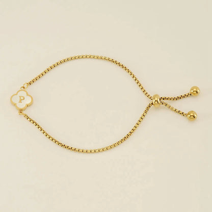 Gold Mother Of Pearl Clover Minimalist Initial Bracelet