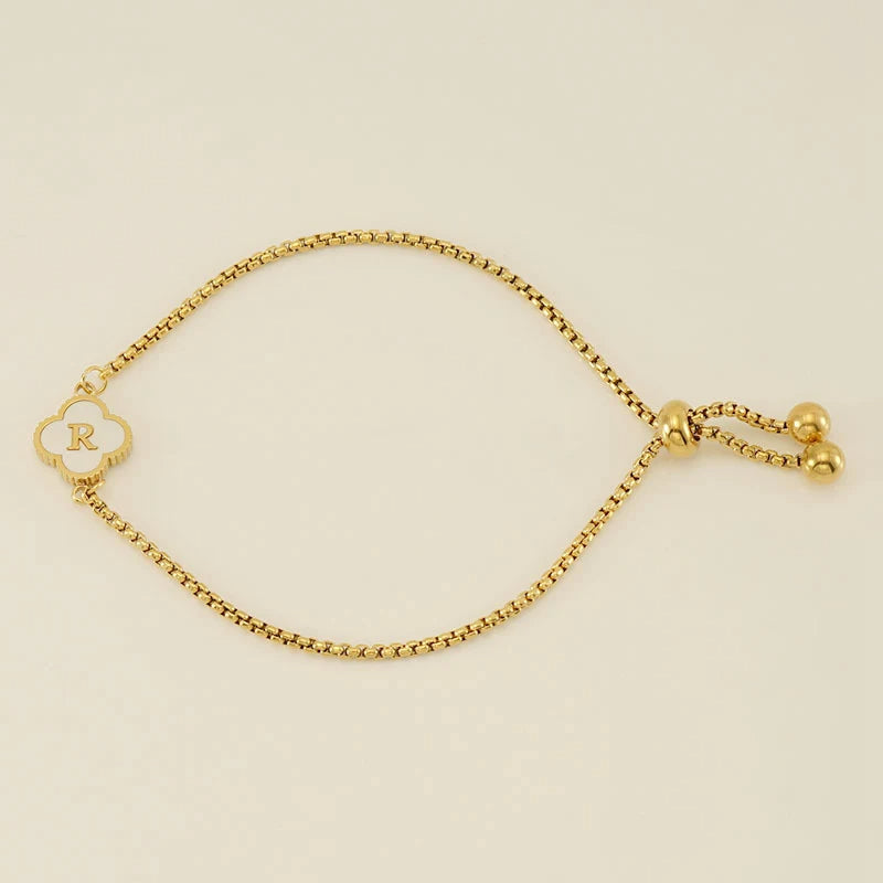 Gold Mother Of Pearl Clover Minimalist Initial Bracelet