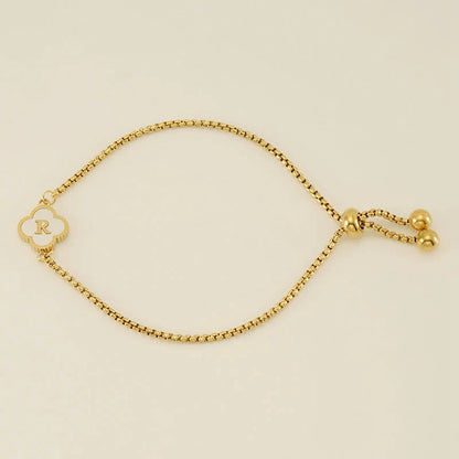 Gold Mother Of Pearl Clover Minimalist Initial Bracelet
