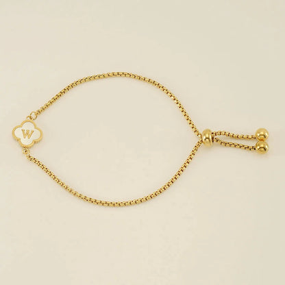 Gold Mother Of Pearl Clover Minimalist Initial Bracelet