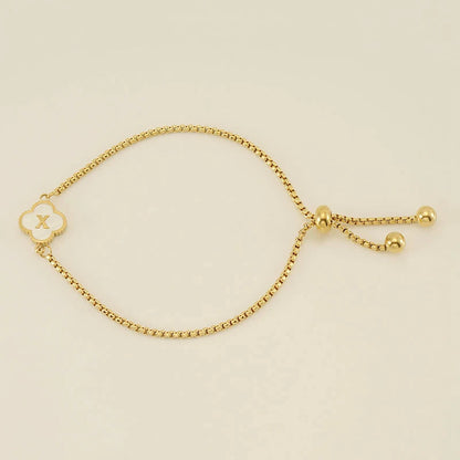 Gold Mother Of Pearl Clover Minimalist Initial Bracelet
