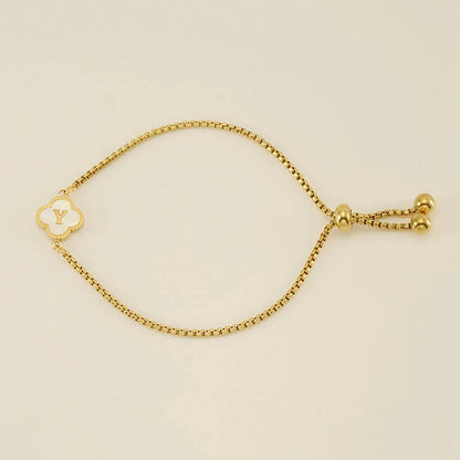 Gold Mother Of Pearl Clover Minimalist Initial Bracelet