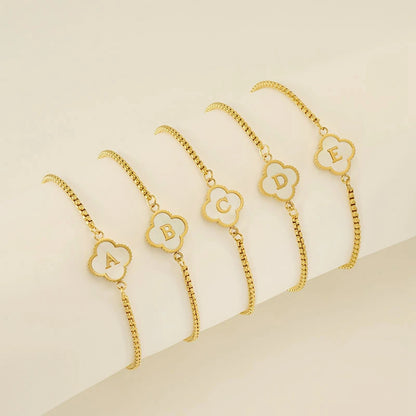 Gold Mother Of Pearl Clover Minimalist Initial Bracelet