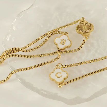 Gold Mother Of Pearl Clover Minimalist Initial Bracelet