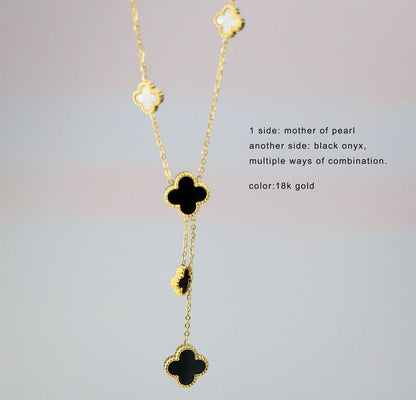 Reversible Onyx Mother Of Pearl Clover Necklace
