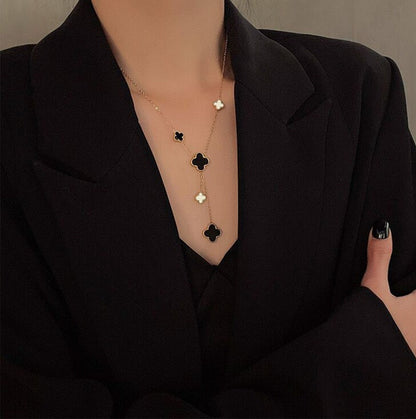 Reversible Onyx Mother Of Pearl Clover Necklace